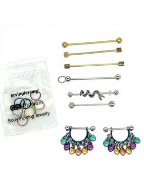 🌈 Body Piercing Jewelry Bundle Industrial Barbells, Nipple Rings, Titanium Hoop